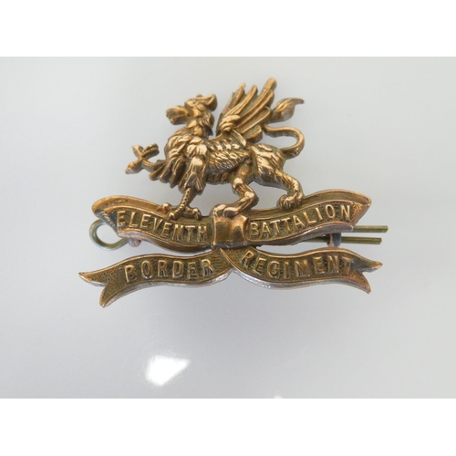 313 - 11th (Lonsdale) Battalion Border Regiment cap badge. Fine rare die-stamped brass. Crest of the Earl ... 