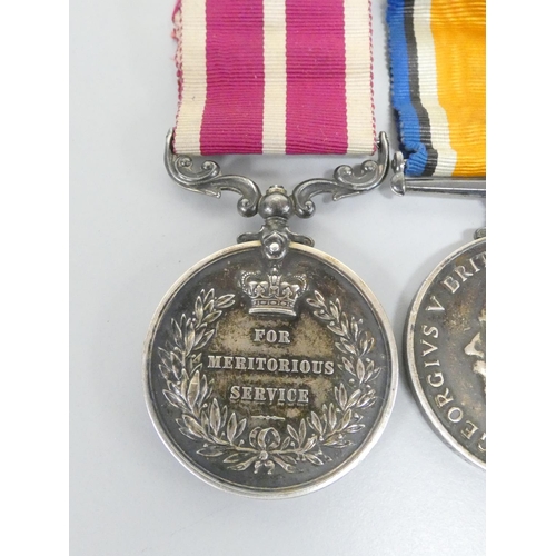 316 - British Army medal group comprising of a Meritorious Service Medal, G.V.R., 1st issue awarded to 396... 