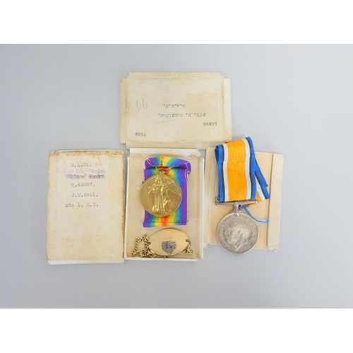 317 - WW1 medals in cases of issue comprising of a War medal awarded to Pte R Hamilton 10399 RAMC, and a V... 