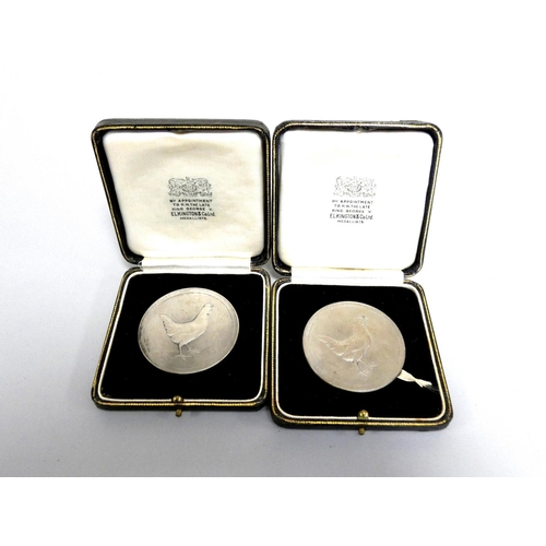 337 - Two National Egg Laying Test sterling silver medals by Elkington & Co, Birmingham 1939 in origin... 