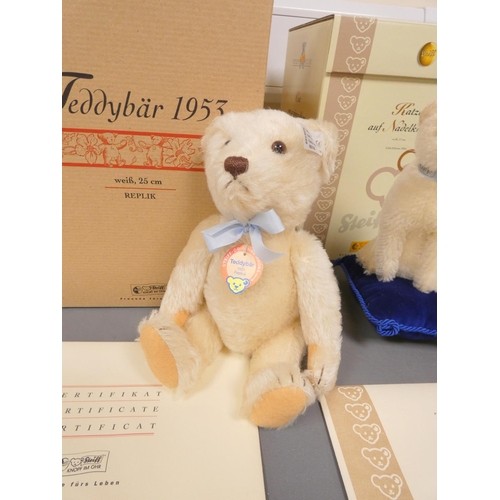 70 - Steiff. Two collectable models to include a Replica Teddy Bear 1953, 2003, white tag 408489, in whit... 