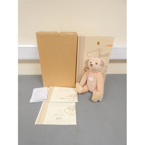 76 - Steiff. 1908 Replica Teddy, 2007, white tag 408557, in faded pink mohair, with growler. Complete wit... 