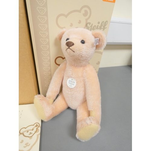 76 - Steiff. 1908 Replica Teddy, 2007, white tag 408557, in faded pink mohair, with growler. Complete wit... 