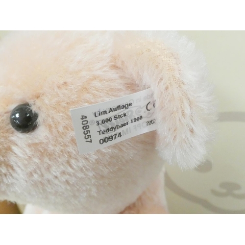 76 - Steiff. 1908 Replica Teddy, 2007, white tag 408557, in faded pink mohair, with growler. Complete wit... 