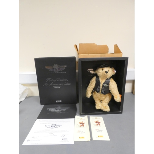 78 - Steiff. Harley Davidson Anniversary Bear 1903-2003, 2002, white tag 666476, in beige mohair with lea... 