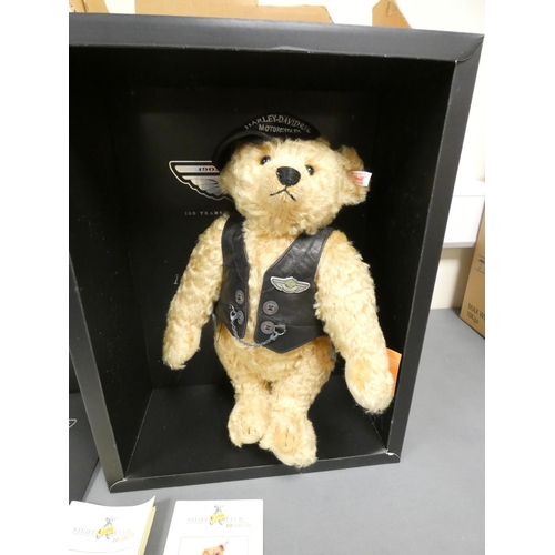 78 - Steiff. Harley Davidson Anniversary Bear 1903-2003, 2002, white tag 666476, in beige mohair with lea... 