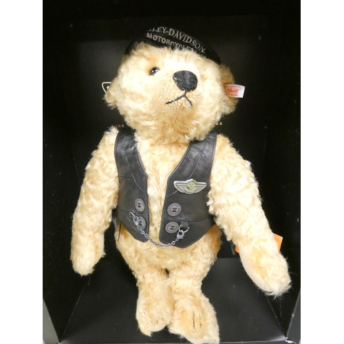 78 - Steiff. Harley Davidson Anniversary Bear 1903-2003, 2002, white tag 666476, in beige mohair with lea... 