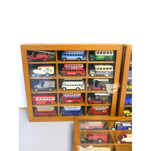 133 - Three collector's wall display units with Lledo Days Gone model vehicles. (3)