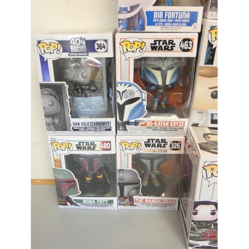 145 - Group of Funko Pop bobblehead Star Wars figures to include Kylo Ren With Tie Fighter 215, Boba Fett ... 