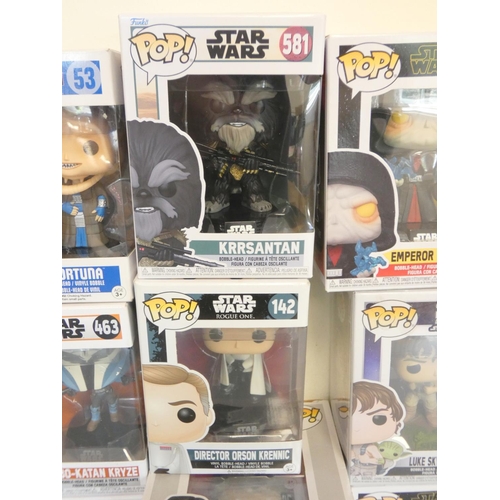 145 - Group of Funko Pop bobblehead Star Wars figures to include Kylo Ren With Tie Fighter 215, Boba Fett ... 