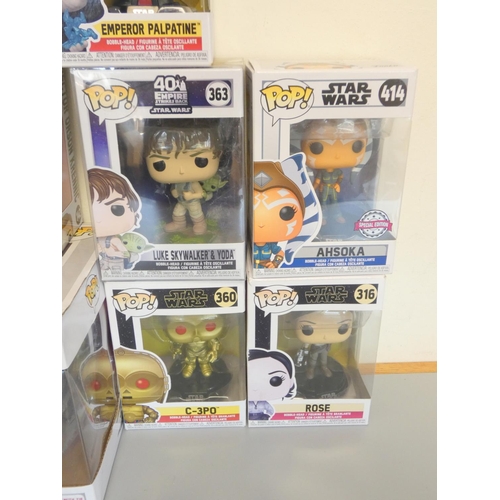 145 - Group of Funko Pop bobblehead Star Wars figures to include Kylo Ren With Tie Fighter 215, Boba Fett ... 