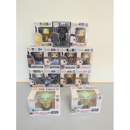 146 - Group of Funko Pop bobblehead Star Wars figures to include Princess Leia (Special Edition) 287, Dart... 