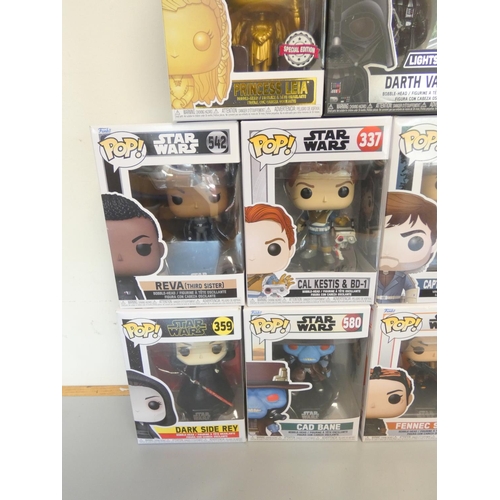 146 - Group of Funko Pop bobblehead Star Wars figures to include Princess Leia (Special Edition) 287, Dart... 