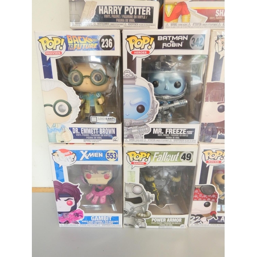 149 - Group of Funko Pop bobblehead figures to include Harry Potter 42, Shazam 260, Axl Rose 50, and other... 