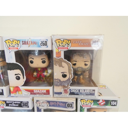 149 - Group of Funko Pop bobblehead figures to include Harry Potter 42, Shazam 260, Axl Rose 50, and other... 