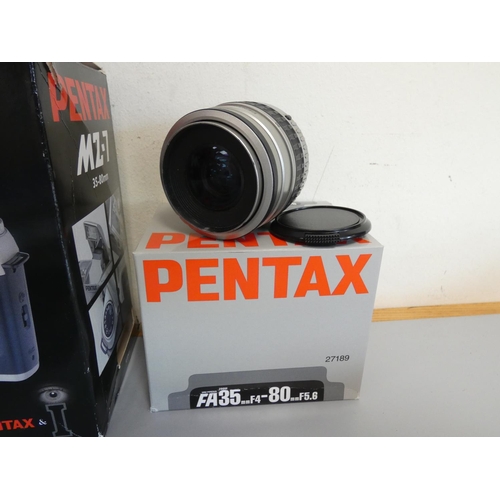 388 - Pentax MZ-7 SLR camera along with a Tokina SZ-X 630 60-300mm lens, Hoya filters, Sony DCR-HC19E camc... 