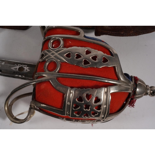 1679 - Early 20th century Scottish basket hilted dress broadsword, the etched fullered blade with King Geor... 