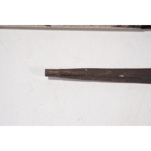 1690 - Antique British etched fullered sword blade, overall length to the end of the tang 98cm, also two sw... 