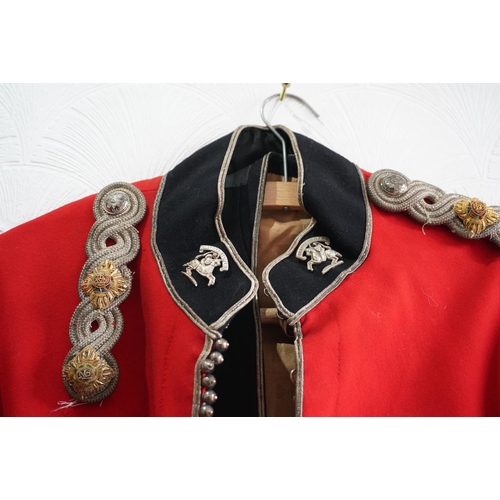 1750 - British army uniform, a red mess dress jacket with Fifeshire Volunteer Rifles collar badges, bullion... 