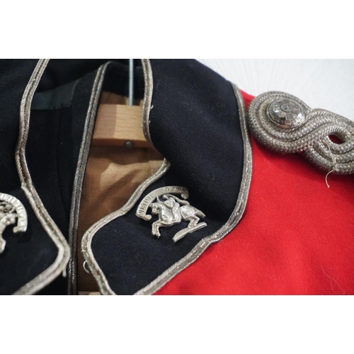 1750 - British army uniform, a red mess dress jacket with Fifeshire Volunteer Rifles collar badges, bullion... 