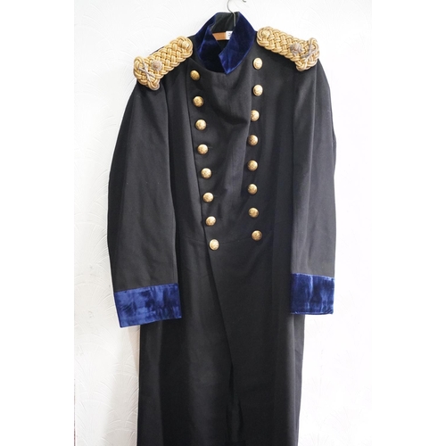 1755 - British Army uniform, a black overcoat with blue velvet cuffs having Ranken & Co of Calcutta but... 