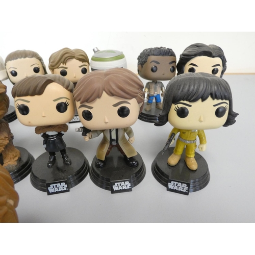 147 - Group of Funko Pop bobblehead Star Wars figures to include Supreme Leader Snoke, BB8, Chewbacca, Han... 