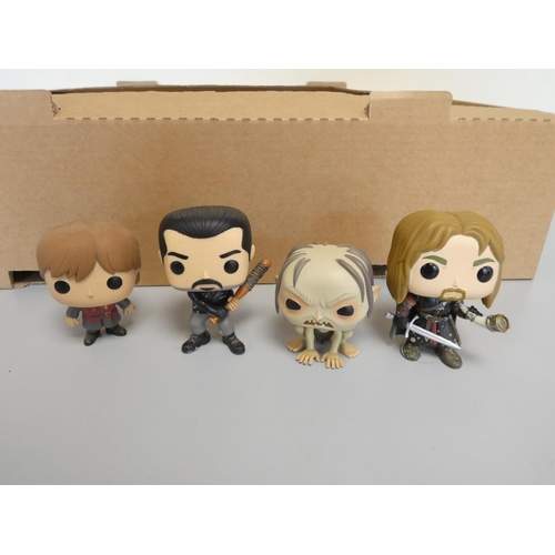 150 - Box containing a large collection of Funko Pop figures to include Negan, Gollum, Boromir, and others... 