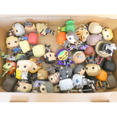 150 - Box containing a large collection of Funko Pop figures to include Negan, Gollum, Boromir, and others... 