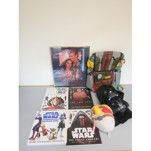 183 - Star Wars. Box of collectables to include a framed Attack of the Clones poster by GB Posters, Boba F... 