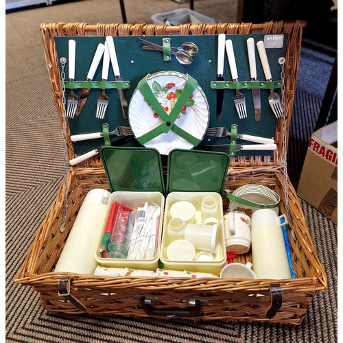 349 - Antler vintage picnic set in wicket basket