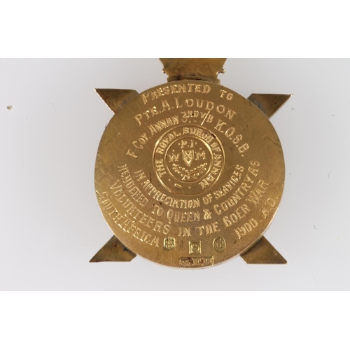 1077 - 9ct gold and enamel Royal Burgh of Annan KOSB 3rd Volunteer Battalion medal [PRESENTED TO PTE A LOUD... 