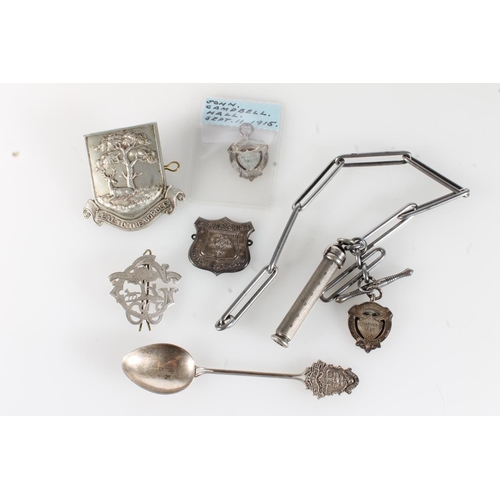 1638 - Galashiels and The Borders local interest insignia to include two silver medal fobs commemorating th... 