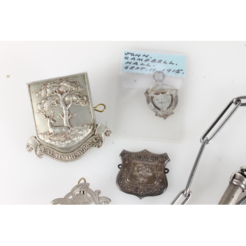 1638 - Galashiels and The Borders local interest insignia to include two silver medal fobs commemorating th... 