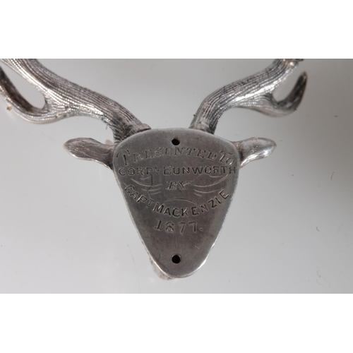 1652 - Seaforth Highlanders unhallmarked white metal Royal stag brooch, the reverse inscribed 'PRESENTED TO... 