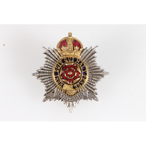 1658 - Fine diecast unhallmarked white metal and enamel Hampshire Regiment cap star, 5cm tall, 24g. Provena... 