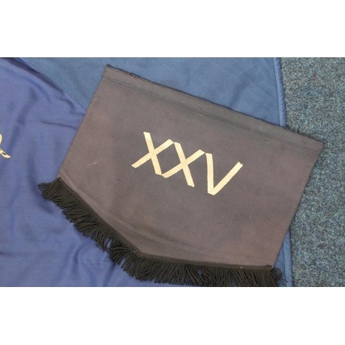 1765 - Kings Own Scottish Borderers blue flag with XXV crest 150cm x 115cm, another smaller and two banners... 