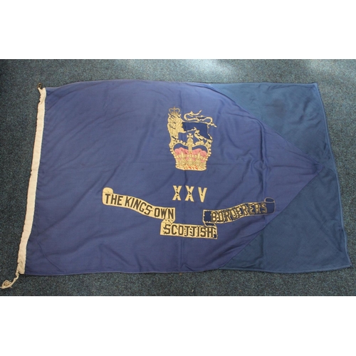 1765 - Kings Own Scottish Borderers blue flag with XXV crest 150cm x 115cm, another smaller and two banners... 