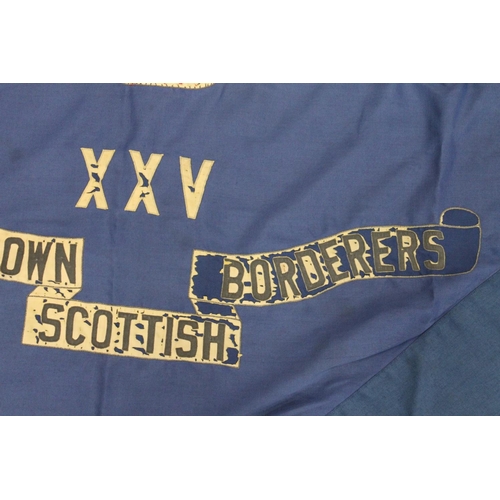 1765 - Kings Own Scottish Borderers blue flag with XXV crest 150cm x 115cm, another smaller and two banners... 