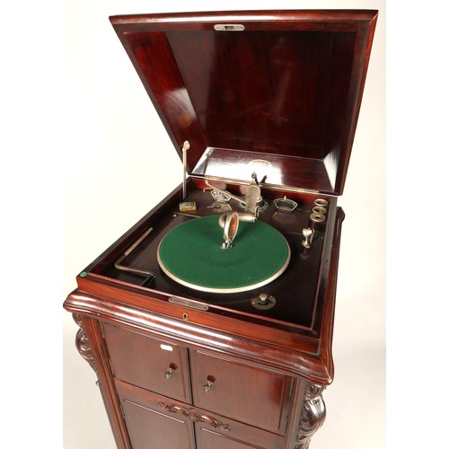 560 - Hines mahogany freestanding gramophone, H 114cm, W 52cm, D 60cm