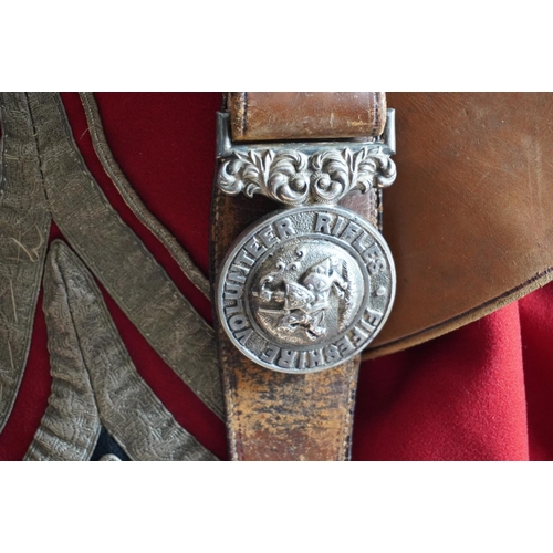 1749 - British army uniform, a red tunic jacket with Robert Gibb of Kirkcaldy label, having Royal Highlande... 