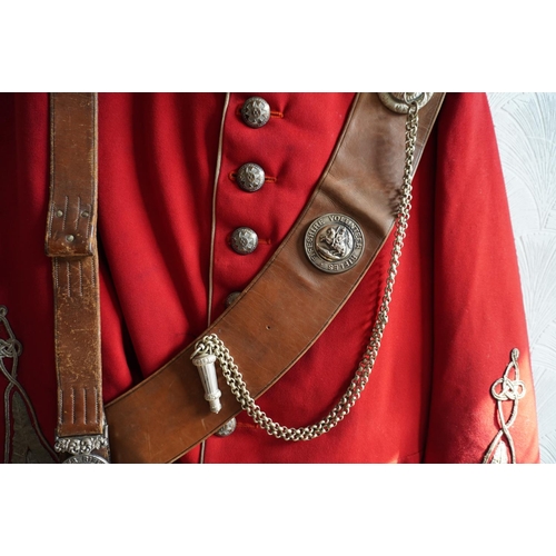 1749 - British army uniform, a red tunic jacket with Robert Gibb of Kirkcaldy label, having Royal Highlande... 