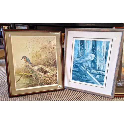 594 - D. A. Blackmore picture of a kingfisher framed print, and a signed ltd edition print of an owl, arti... 