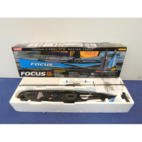 198 - Joysway Focus III 1m 2.4Ghz RTR Racing Yacht. Boxed with instructions.