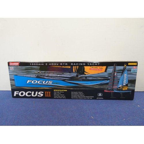 198 - Joysway Focus III 1m 2.4Ghz RTR Racing Yacht. Boxed with instructions.