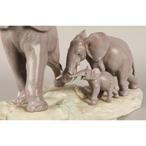 54 - Lladro large diorama a family of Elephants(One tusk damaged)