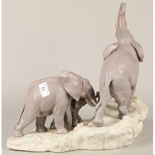 54 - Lladro large diorama a family of Elephants(One tusk damaged)