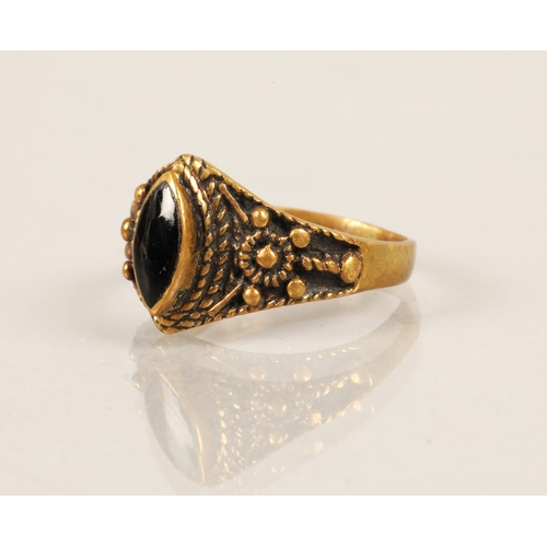 59 - 9ct gold ring set with a diamond in an illusion setting, ring size L, and a brass ring set with a bl... 