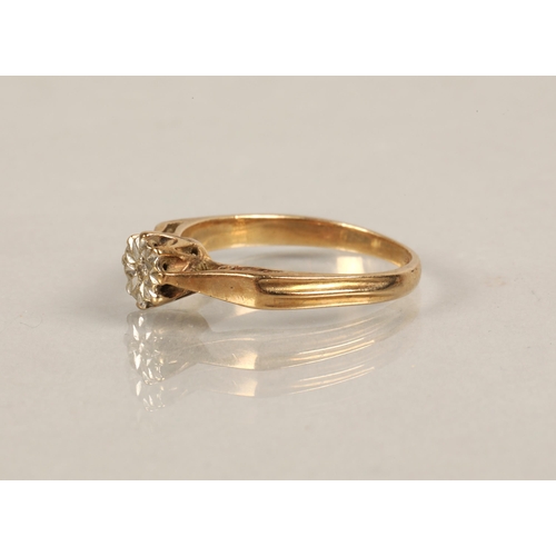 59 - 9ct gold ring set with a diamond in an illusion setting, ring size L, and a brass ring set with a bl... 