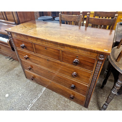 557 - Mahogany three over three chest of drawers, H 92cm, W 122cm, D 54.5cm(no base)