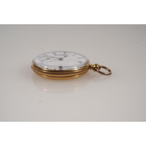 9 - 18ct gold cased open faced key wound pocket watch, the white enamel dial with Roman numeral chapter ... 